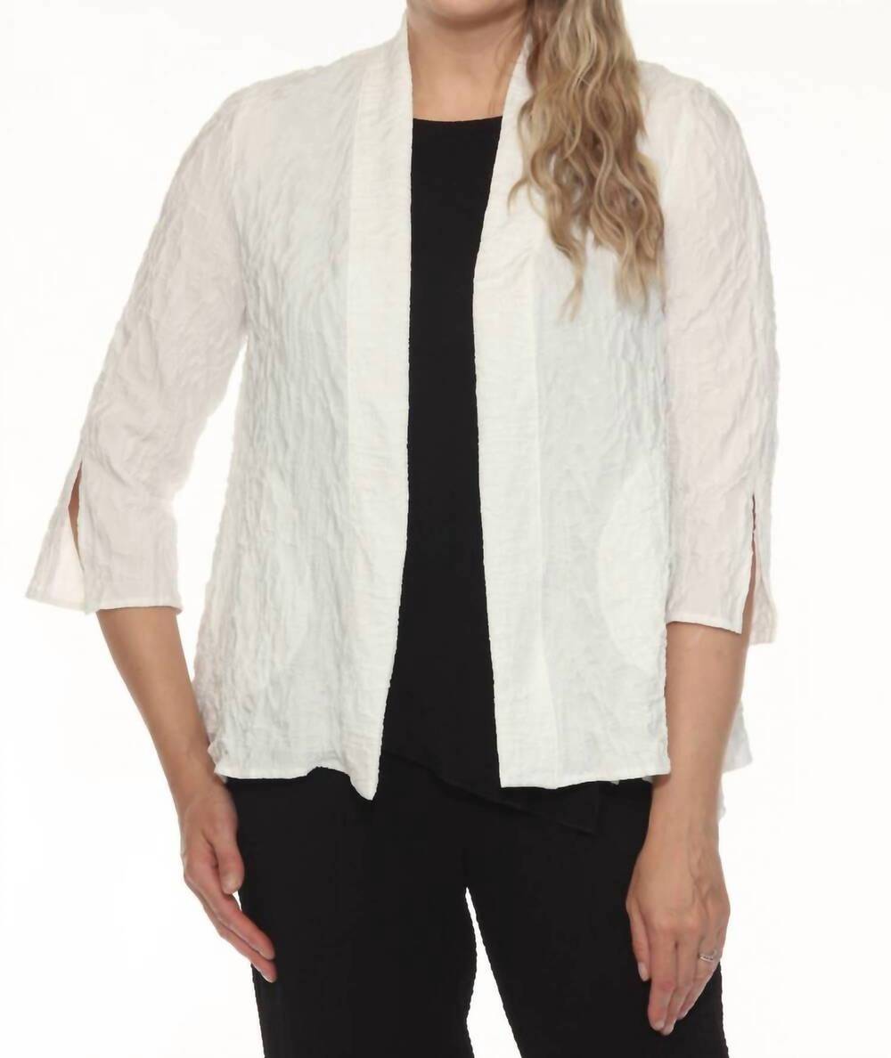 NEW JOSEPH RIBKOFF textured open front cover up in white
